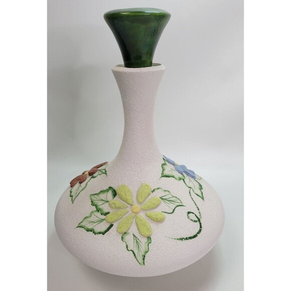 Vintage‎ MCM Large Textured Pottery Floral Decanter Bottle 12" - Picture 1 of 16